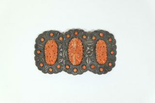 A Silver Coral Belt Buckle,  CHINESE QING DYNASTY.  Marked. 2