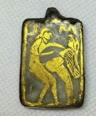 Roman Ancient Sandwich Glass With Gold In Between Love Pendant P0069