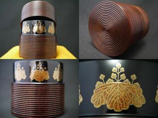 Japan Lacquer Wooden Tea Caddy Paulownia Makie Itome - Suji Nakatsugi - Natsume 412