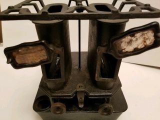 Antique Sad Iron Heater Stove Double - wick Mica Kerosene Lamp C.  1890 ' s Unique 4