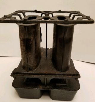 Antique Sad Iron Heater Stove Double - wick Mica Kerosene Lamp C.  1890 ' s Unique 7
