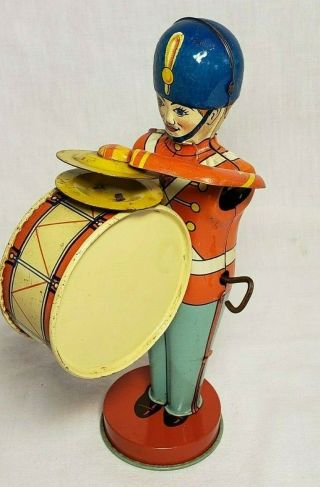 VINTAGE RARE 1940 ' S CHEIN & CO.  WIND UP MECHANICAL TIN BASE DRUMMER TOY 3