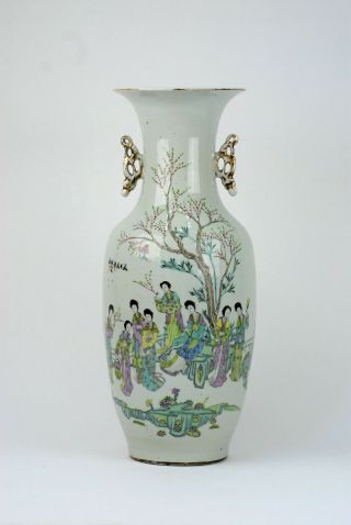 A Large Antique Chinese Qianjiang Cai Long Elisa Caligraphy Qing Republic Vase