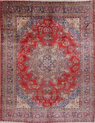 Vintage Traditional Kashmar Persian Oriental Hand - Knotted 10x12 Floral Wool Rug