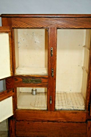 Antique Oak Ice Box White Mountain Grand Refrigerator three cabinets with racks 5