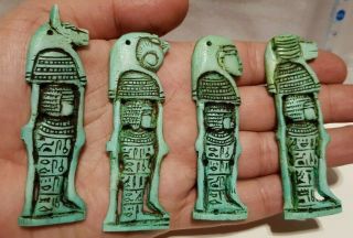 Ancient Egyptian Rare Antiques 4 Sons Of Horus With Heiroglyphics Egypt Stone Bc