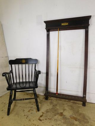 1920s Antique Victor Billiard Philadelphia Pool Cue Stick Solid Oak Hanging Rack