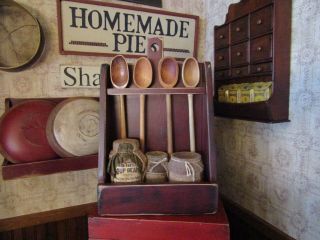 PRIMITIVE WOOD BOWL/CROCK RACK MADE BY HUBBY - HANG OR USE TABLETOP 6