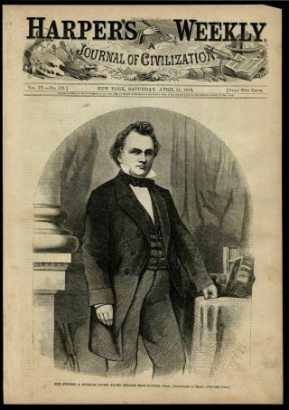Senator Stephen Douglas Lincoln Opponent President 1860 Wood Engraved Print
