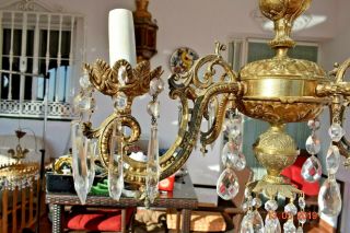 ANTIQUE FRENCH GILDED CRYSTAL LARGE CHANDELIER 11