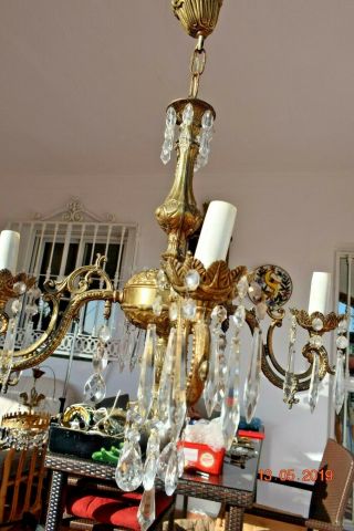 ANTIQUE FRENCH GILDED CRYSTAL LARGE CHANDELIER 12