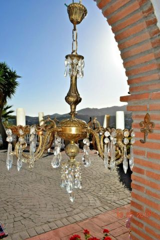ANTIQUE FRENCH GILDED CRYSTAL LARGE CHANDELIER 3