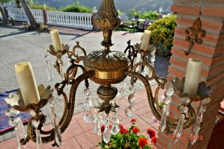 ANTIQUE FRENCH GILDED CRYSTAL LARGE CHANDELIER 7