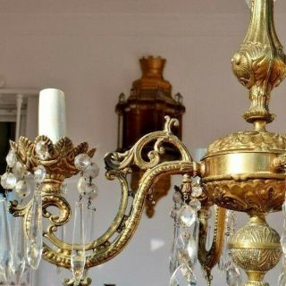 ANTIQUE FRENCH GILDED CRYSTAL LARGE CHANDELIER 8