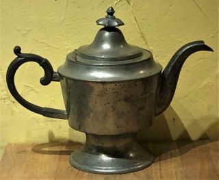 Antique American Pewter Footed Teapot,  G.  Richardson,  Cranston,  R.  I. ,  C.  1828