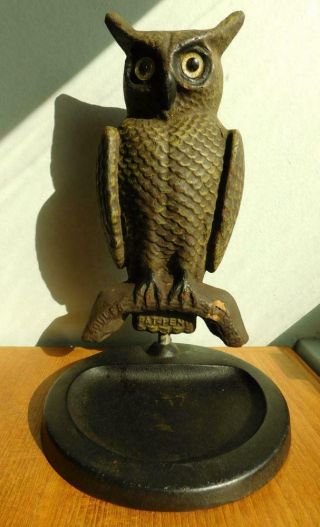 Rare Advertising Figure Soukes Patent American Owl Decoy Scarecrow 1890s