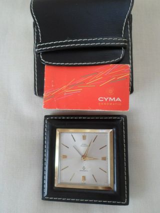 Cyma Amic Travel Clock With Black Leather Case Swissmade 1960s