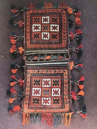 Old Hand Made Traditional Persian Oriental Wool Orange Kilim Saddle Bag 113x67cm