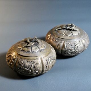 Antique Chinese Silver Repousse Boxes,  Or Asian.  Special Listing For Buyer B A