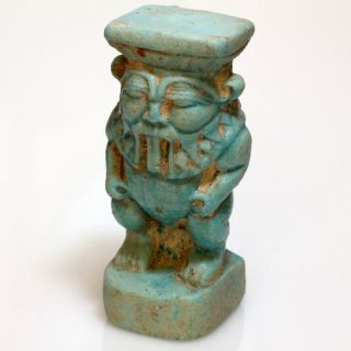 Museum Quality Circa 1500 - 1000 Bc Blue Glaze Statue Of Bes - Large Size