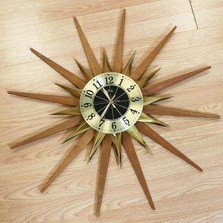 Vtg Mid Century Modern Eames Era Welby Starburst Wall Clock By Elgin German