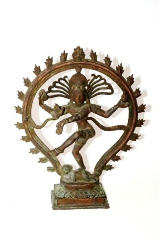 20c Indian Shiva Nataraja Sacred Dance Motif Casted Bronze Sculpture (nap)