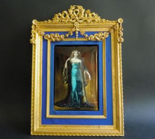 Queen Joanna Of Naples French Antique Limoges Enamel Plaque Ormolu 1895 9 3/4 "