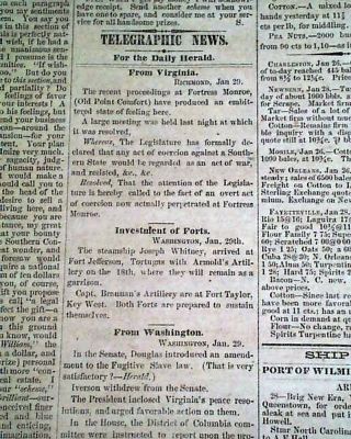 Civil War Imminent North Vs.  South Tensions In Rare 1861 Wilmington Nc Newspaper