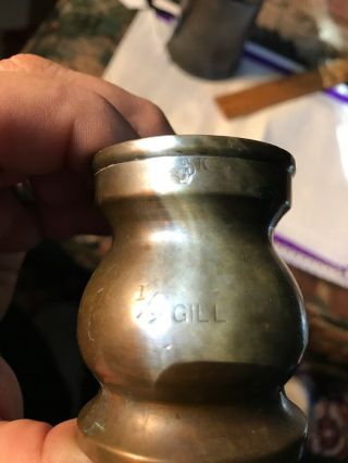 British Touch Marked 1/2 Gill Rare Brass Measure 2 1/4 Inch T.  19th Century 2