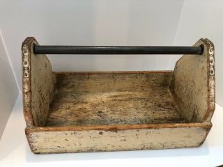 Aafa Antique Wooden Tool Carrier Oyster Paint Wonderful Patina Great Decor