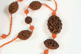 Antique Chinese Hediao Carved Olive & Peach Nuts Coral Necklace - Grosjean Pekin 2