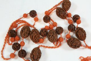 Antique Chinese Hediao Carved Olive & Peach Nuts Coral Necklace - Grosjean Pekin 4