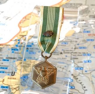 Korea War Us Army Commendation Miniature Medal Slot Brooch Oak Leaf Cluster