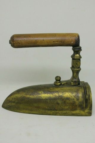 Large Brass Slug Iron Sad Iron With Cast Iron Heating L Handle 8 1/2 " Patina