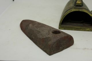 Large Brass Slug Iron sad iron with cast iron heating L handle 8 1/2 