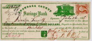 Civil War 1863 $125 Certificate Onondaga County Savings Bank Ny Phelps Signed