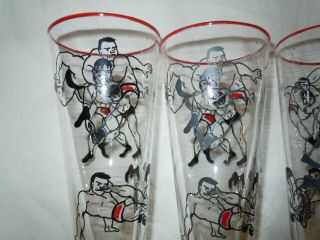 RARE Vintage 1950 ' s Wrestling Themed Glasses Pilsner Beer - Gay Interest 6