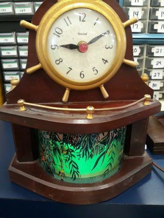 Vintage United Clock Motion Aquatic Scene Electric With Light,  Ship Wheel