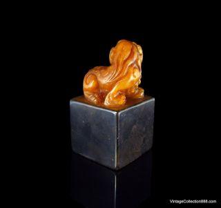 Very Rare and Old Chinese Shoushan Seal Foo Dog,  natural Shoushan stone,  bicolor 4