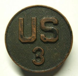 Ww1 Us Army Enlisted Collar Disk - " Us 3 " - 3rd Infantry Regiment - Sb