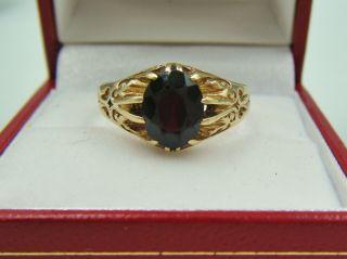 An Antique Late C19th Victorian Era Natural Bohemian Garnet Solitaire Stone Ring