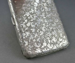 Fine Antique Victorian 1882 Sterling Silver Heavy Hand Chased Card Case London 11