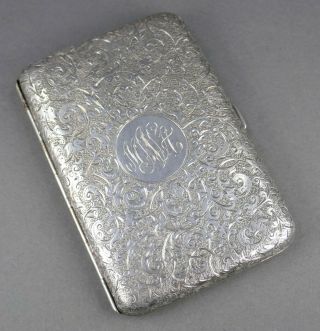 Fine Antique Victorian 1882 Sterling Silver Heavy Hand Chased Card Case London