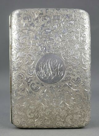 Fine Antique Victorian 1882 Sterling Silver Heavy Hand Chased Card Case London 2