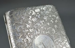 Fine Antique Victorian 1882 Sterling Silver Heavy Hand Chased Card Case London 3