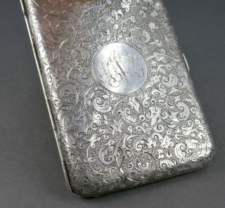 Fine Antique Victorian 1882 Sterling Silver Heavy Hand Chased Card Case London 4