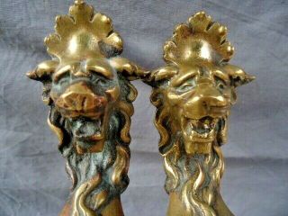 Rare 19th Century Brass Cast Double Door Handles Cast Lion Heads