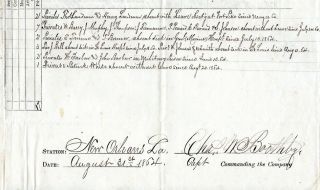 1864,  1st Orleans Infantry,  Company D,  return,  Capt.  Charles Boothby signed 5
