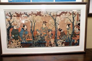 Ukiyo - E Japanese Triptych Woodblock By Utagawa Toyokuni Iii (kunisada)