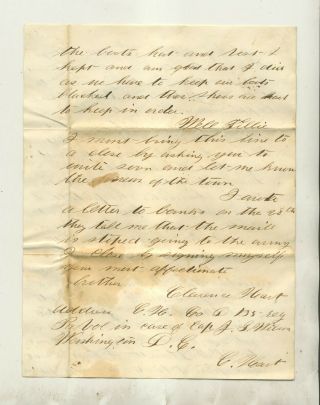 1862 CIVIL WAR ERA SOLDIER LETTER CASPARIS HOSPITAL WASHINGTON DC CLARENCE HART 4